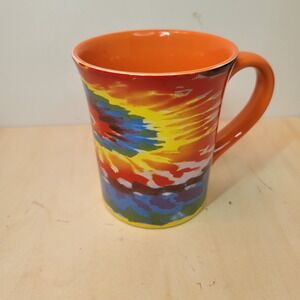 Vibrant Swirl Tie Dye Ceramic Coffee Mug Orange Interior Dishwasher Safe